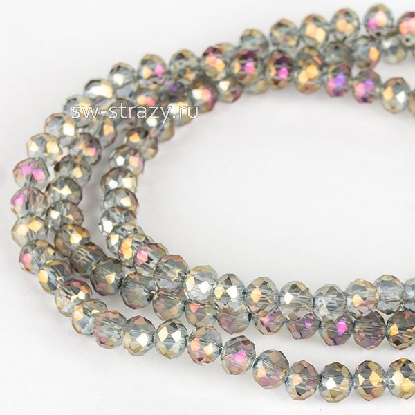 Бусины граненые Rondelle 3 мм серо-сиреневый АВ (90), 1 нить