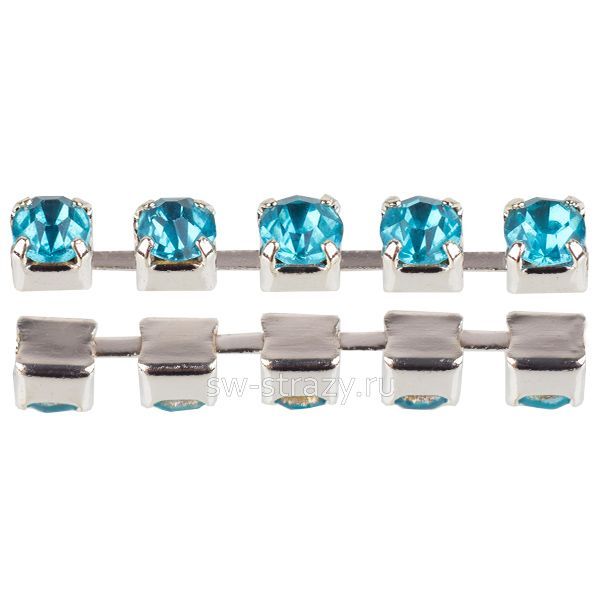 Стразовая цепь 2.9 мм  Light turquouse\silver