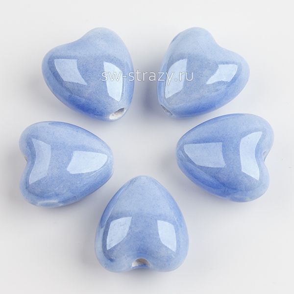 Бусина керамическая сердце 12х13 мм голубая