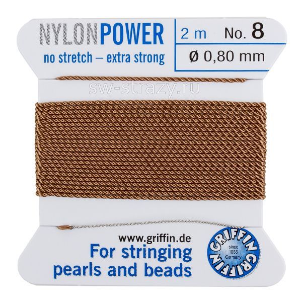 Нить нейлоновая  Griffin с иглой, 0,8 мм, бежевый. (2м) (BCNBG08G)