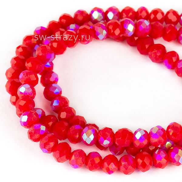 Бусины граненые Rondelle 3 мм красные с АВ (141), 1 нить
