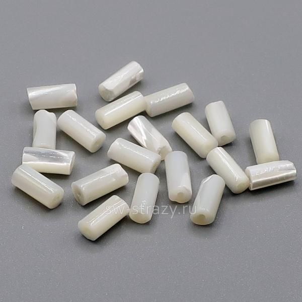 Бусина-трубочка из перламутра 8х3,5 мм белая*