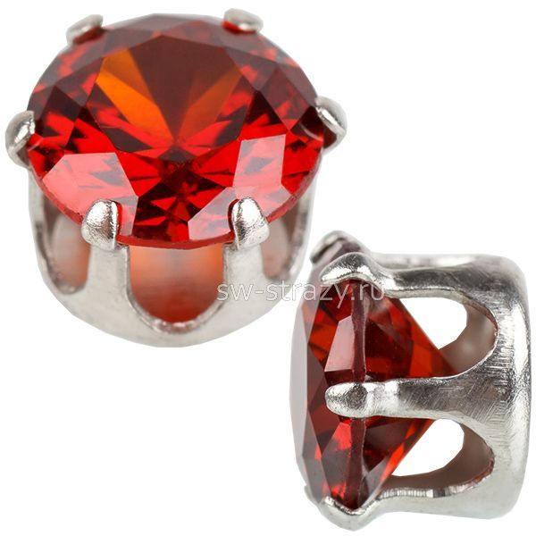 Циркон круглый в оправе  6 мм Pomegranate red