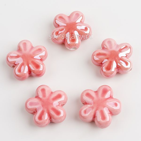 Бусина керамическая цветок 13 мм розовая