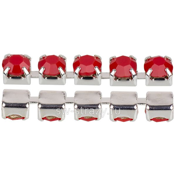 Стразовая цепь 2.4 мм Red opal\silver