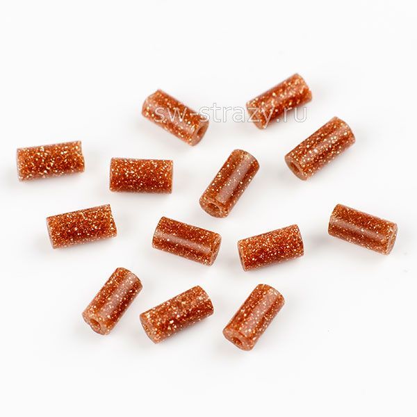 Бусина-трубочка из стекла (имитация) авантюрина 4,5х2,5 мм светло коричневая