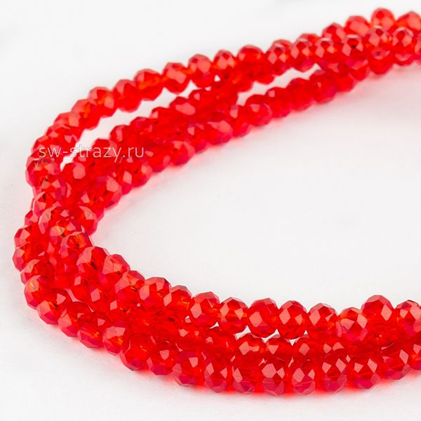 Бусины граненые Rondelle 2 мм красные прозрачные (№28), 1 нить