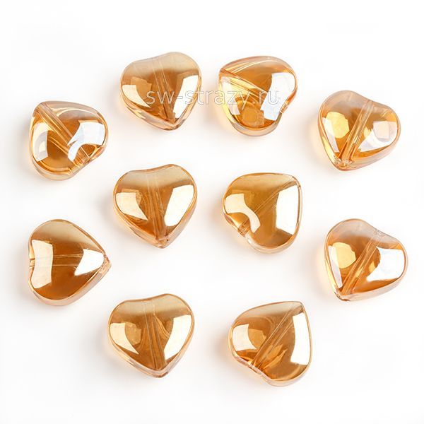 Бусина-сердце 9,5 мм прозрачный золотистый (стекло)