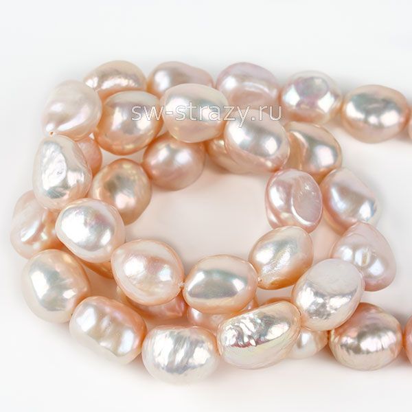 Жемчуг натуральный барочный d=10 мм кремовый с розовым оттенком