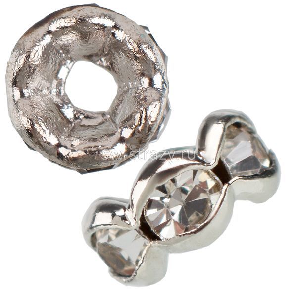 Рондельер d=4 мм, отверстие 2 мм родий прозрачный камень